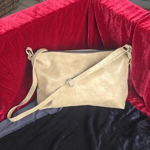 Tan Faux Leather Crossbody Bag Adjustable Strap Zip Top Minimalist